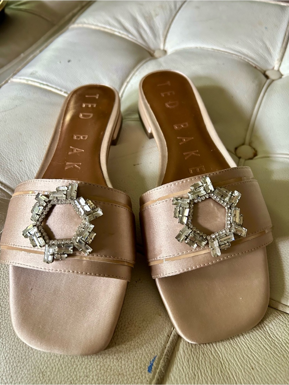 Ted Baker Blush Pink Crystal Hexagon Slide Mules sz 8 NEW - Picture 2 of 7